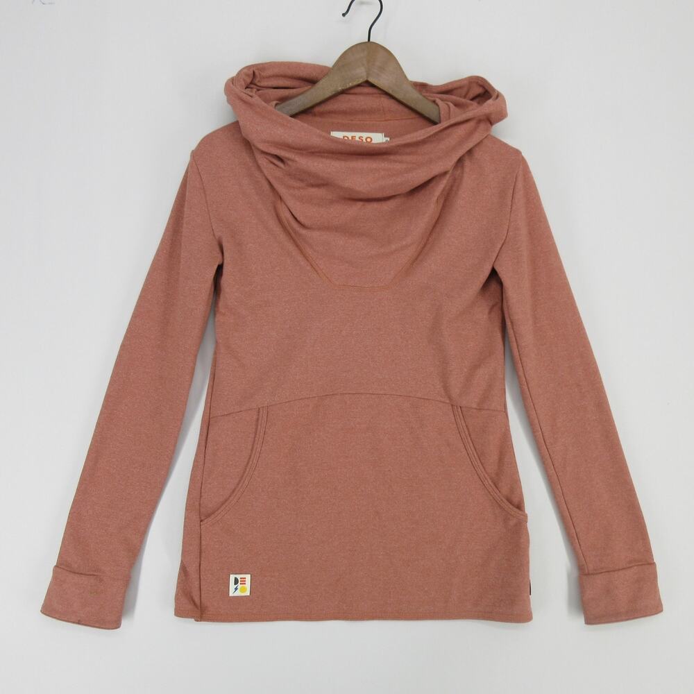DESO Phipps Hoodie Womens SM Pink Heather Overlap Back Cowl Neck Pullover Tulip